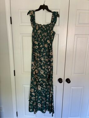 Green Floral Maxi Dress with Ruffle Straps